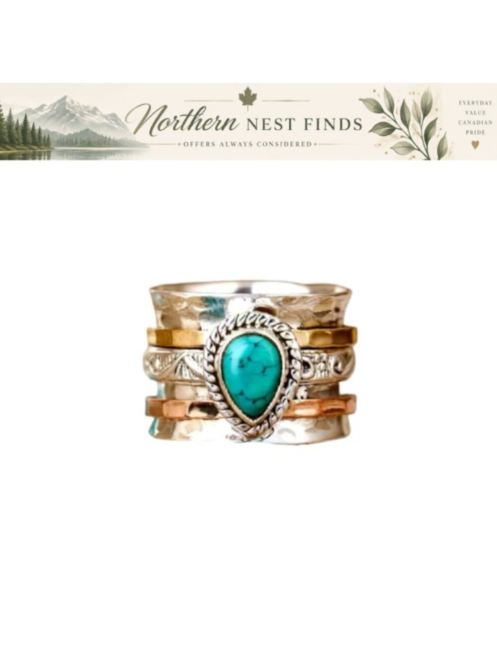 Handmade Square Turquoise Sterling Silver Ring Gold Plated Edging Boho Solitaire